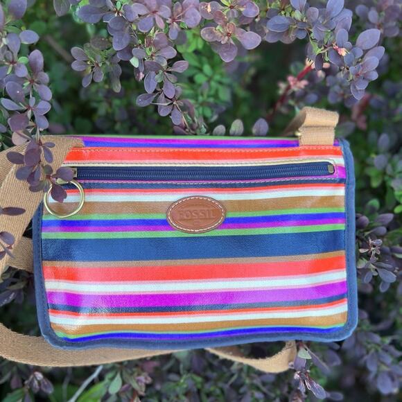 Fossil Striped Coated Canvas Crossbody Bag - Picture 1 of 8